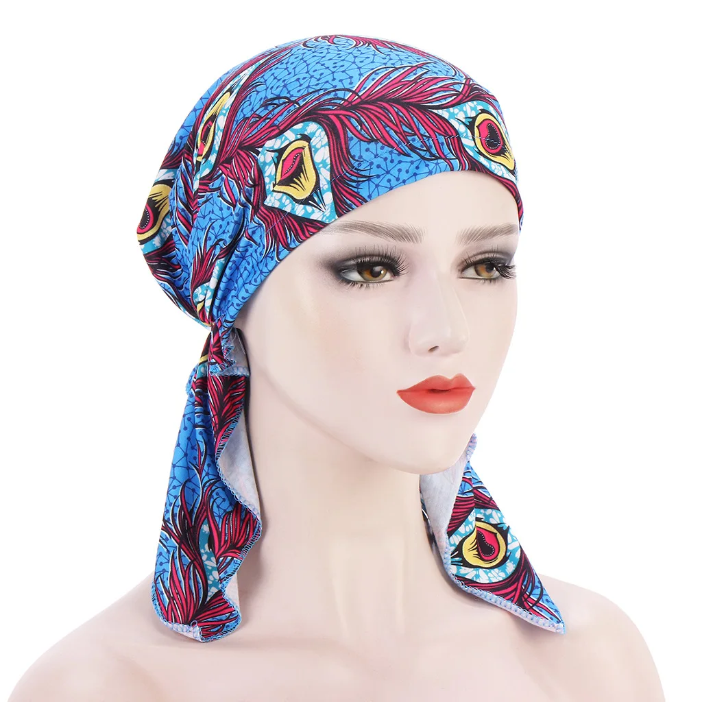 

2021 New fashion print woman turban hat soft elastic flowers lady muslim headdress wrap head scarf hijab caps turbante female