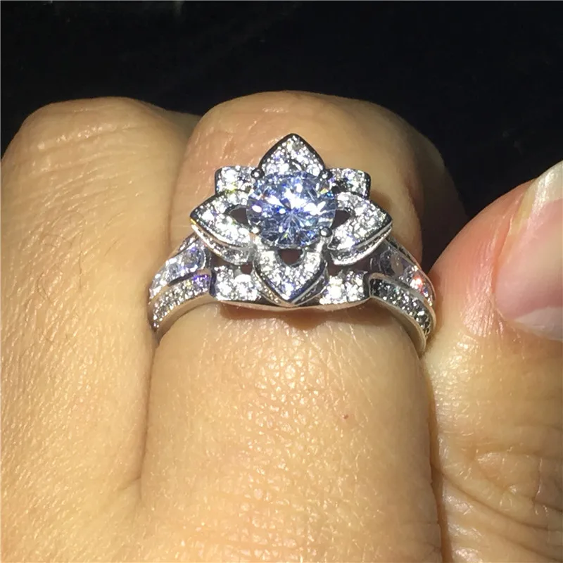 Винтажное обручальное кольцо из стерлингового серебра 925 пробы с цветком и