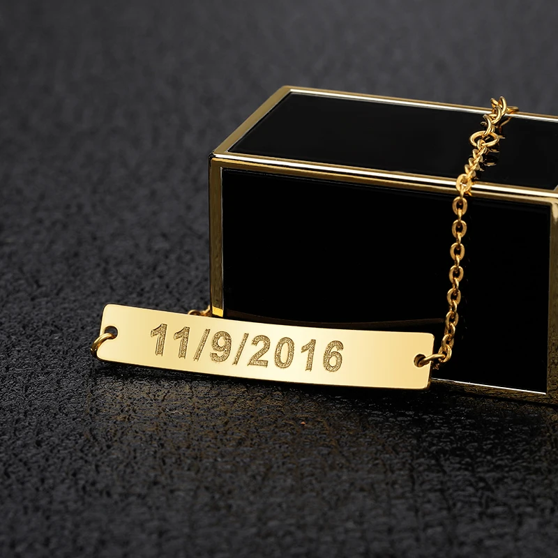 Браслет детский золотистый с гравировкой имени 30 х8 мм | Украшения и аксессуары