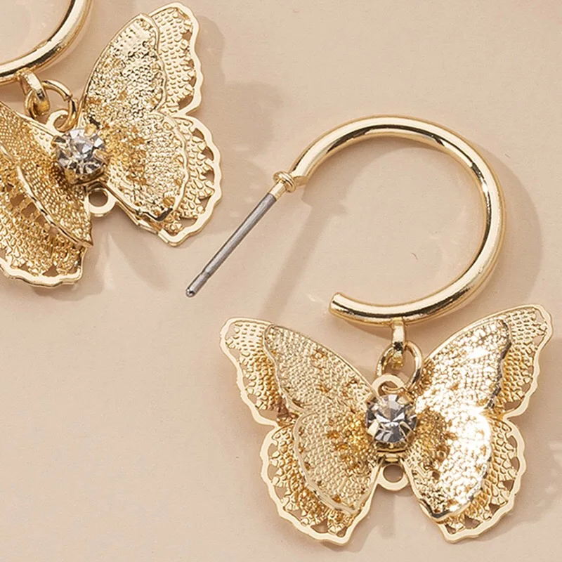 

HABEGRIS Butterfly With Gold-Plated Zircon Drop Earring For Women Hip Hop Rock Fashion Dangle Ear Rings Party Jewelry