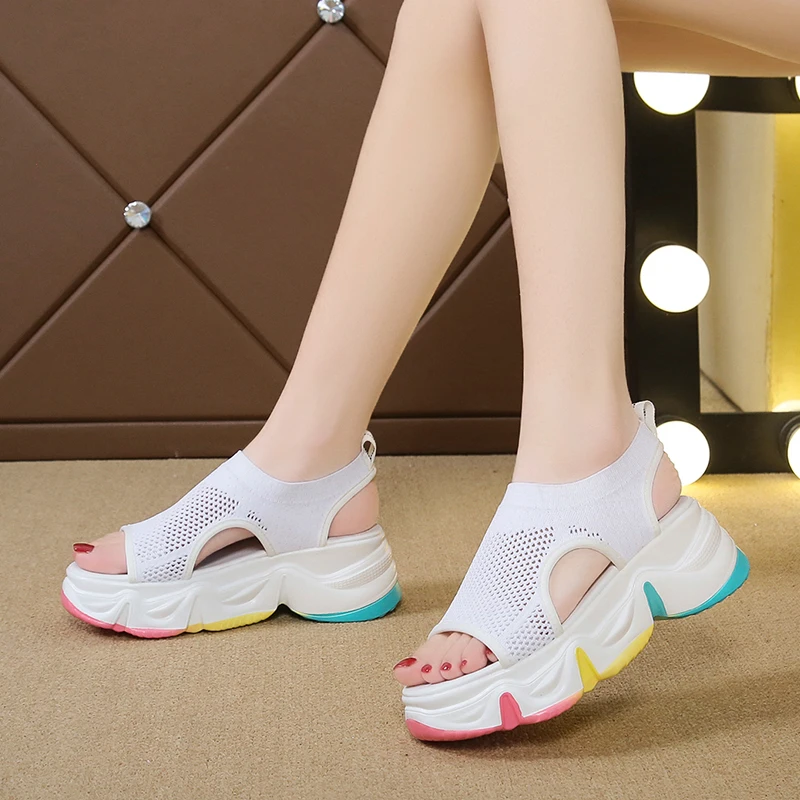 

Female Sandal Clogs With Heel 2021 Summer Clear Shoes Espadrilles Platform Open Toe Muffins shoe Med Womens Wedges Girls Thick H