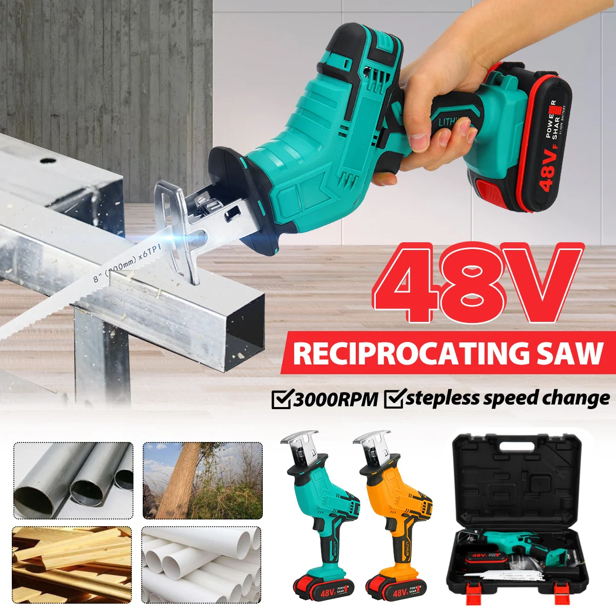 48VF Портативный аккумуляторная электрическая сабельная пила сабля металла