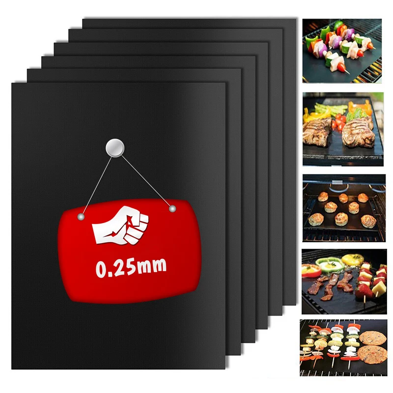 

0.25mm BBQ Grill Mat Set, 100% Non-stick Baking Mats - Works on Gas, Charcoal, Electric Grill and More - Barbecue Tools