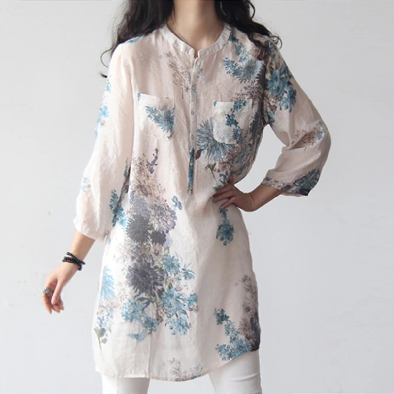 

New 2021 Tops and Blouses V-neck Women Shirts Floral Print Vintage Blouse Women Clothing Top Long Sleeve Summer Plus Size Full