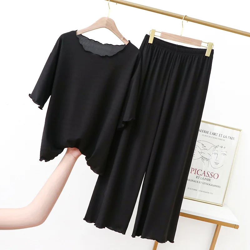

Modal silk short sleeve T-shirt female ice household bigger sizes render unlined upper garment tall waist trousers thin pajamas