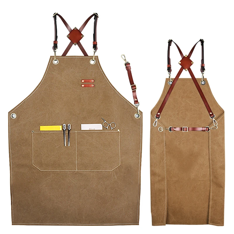 Unisex Work Apron For Men Canvas Bib Adjustable Cooking Kitchen Aprons For Woman With Tool Pockets Waterproof Canvas Apron