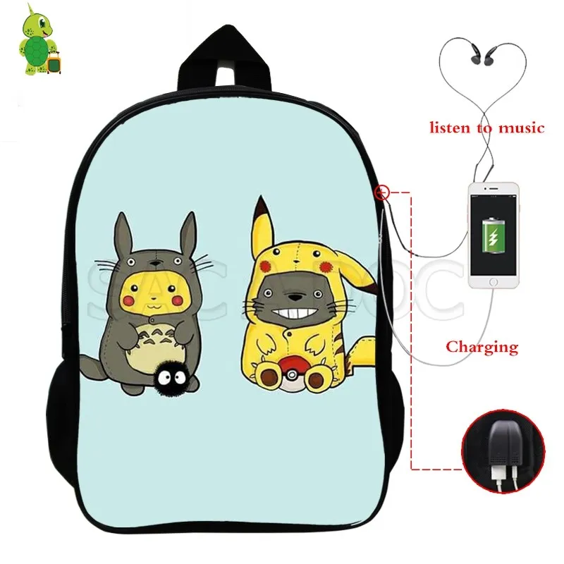 Забавный рюкзак Pokemon Pikachu Mewtwo с зарядкой через USB, многофункциональные школьные сумки для девочек-подростков и мальчиков, большие дорожные сумки через плечо - Цвет: 10