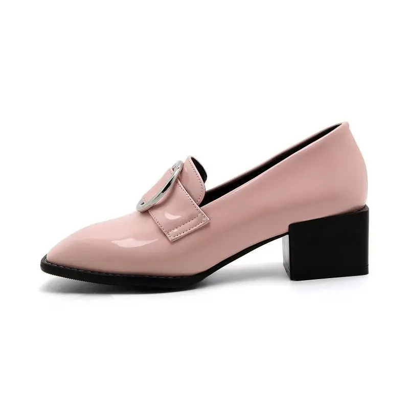 2020 новый стиль удобная обувь на толстом среднем каблуке с металлическим кольцом