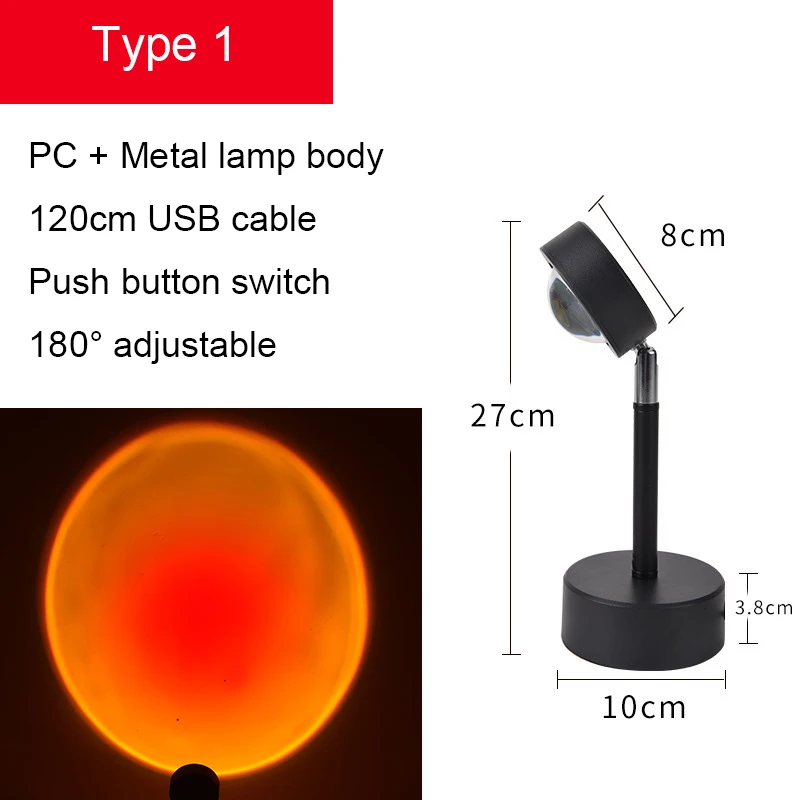 

Sunset Projector Table Lamp Rainbow Atmosphere Led Night Light Home Bedroom Coffee Shop Background Wall Decoration USB Desk Lamp