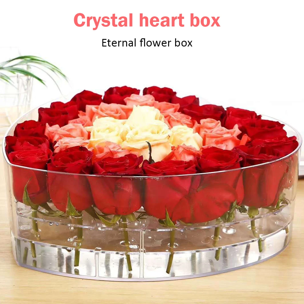 Коробка с цветами розы в форме сердца акриловая прозрачная коробка для хранения
