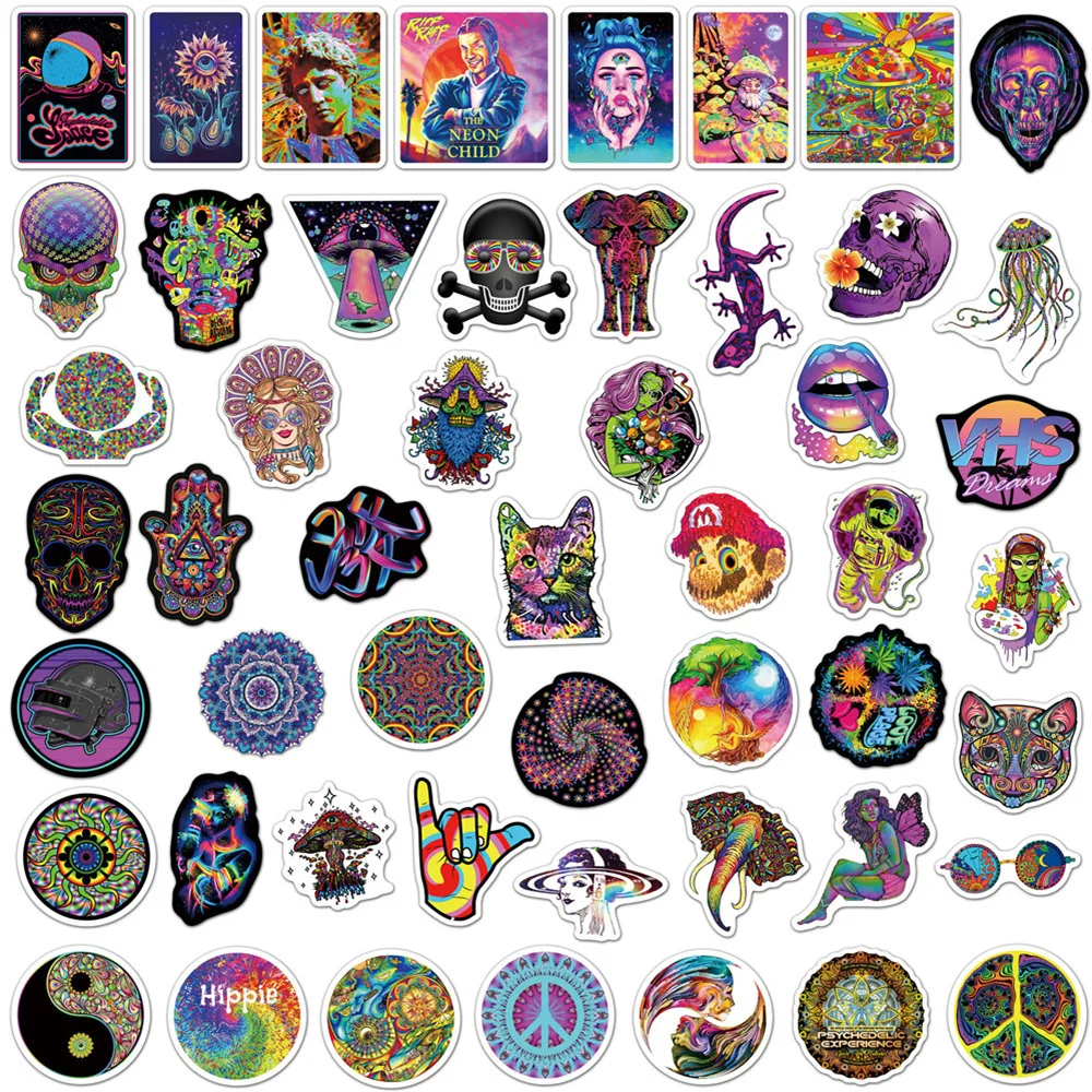 103050pcs new color psychedelic series luggage laptop stickers motorcycle mobile phone water cup stickers wholesale free global shipping