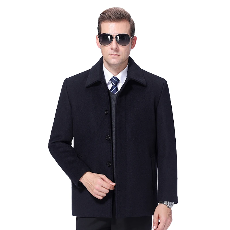 Dark Blue Шерстяная куртка Мужская зимняя шерстяное пальто шерсь Мужское кашемировое пальто Осенняя шерстяная куртка кашемир Мужское шерстяное пальто с отложным воротником M-4XL - Цвет: Dark Blue