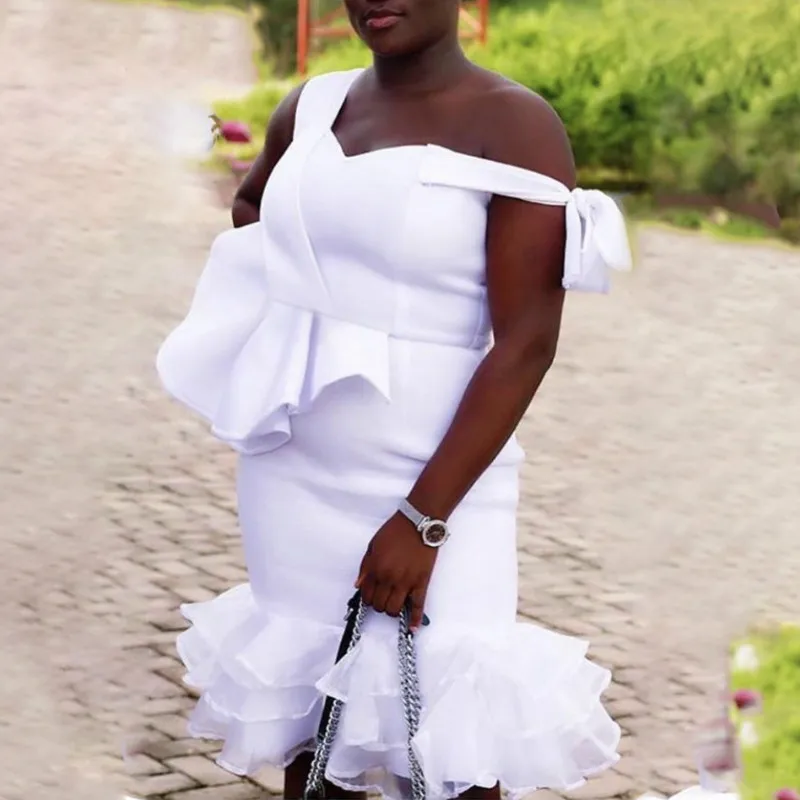 Женские облегающие платья вечерние с оборками из тюля тонкие белые модные