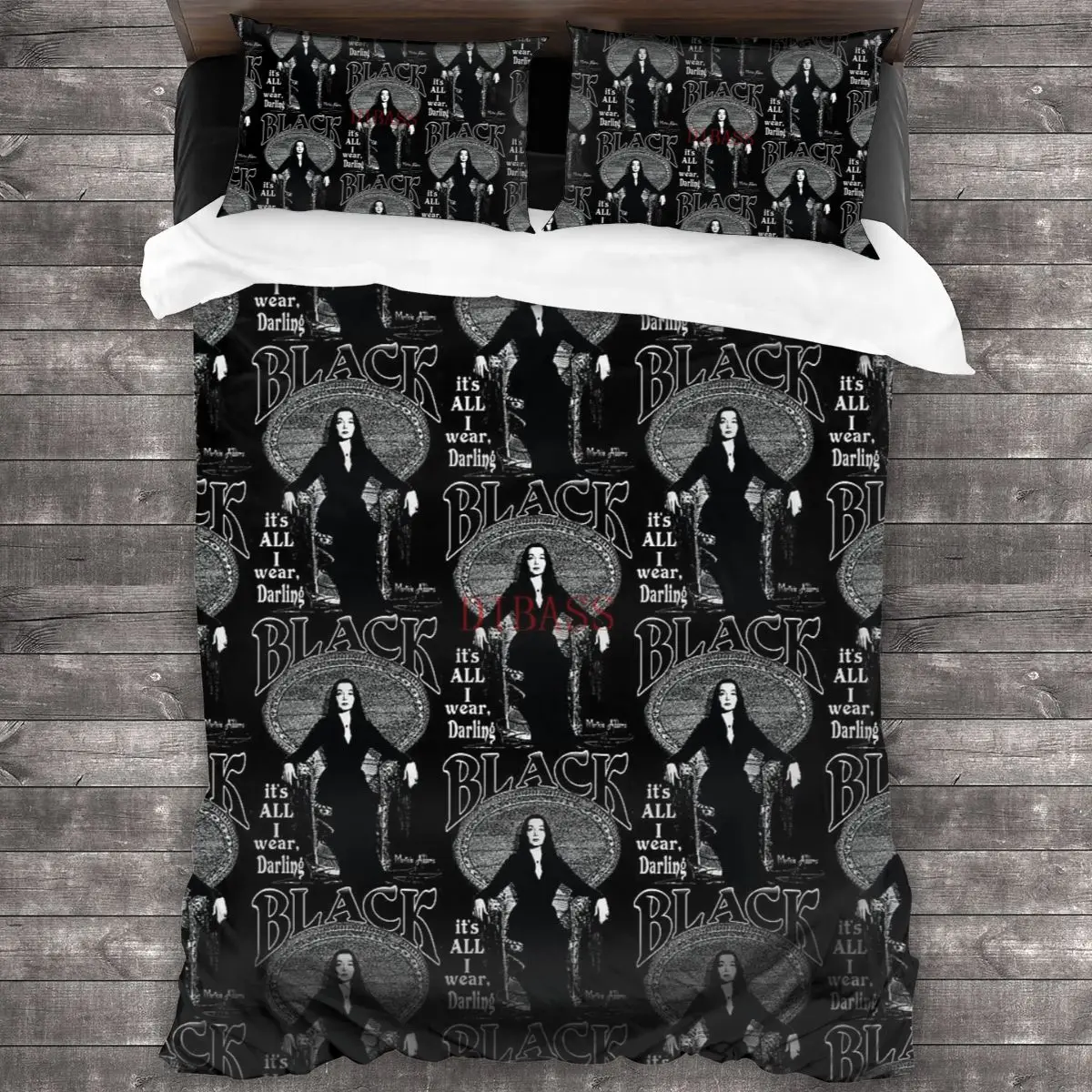 

BLACK- Its All I Wear- Morticia Addams 100%Pure Cotton Comforter Set with 2 Pillowcase,Duvet Cover Set, Bedding Sets Bed Set