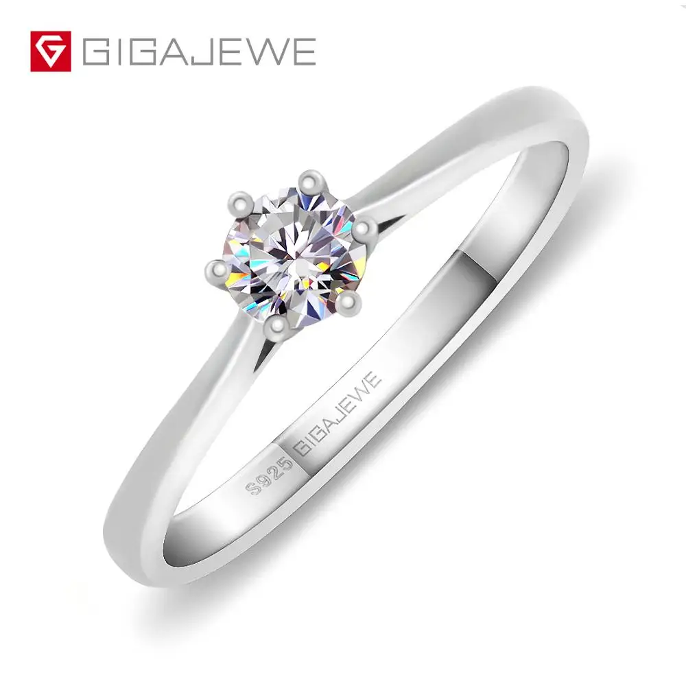 GIGAJEWE 0.3ct 4 мм круглая огранка EF VVS1 Moissanite 925 Серебряное кольцо с бриллиантами тест прошел символ любви мода подарок подруге