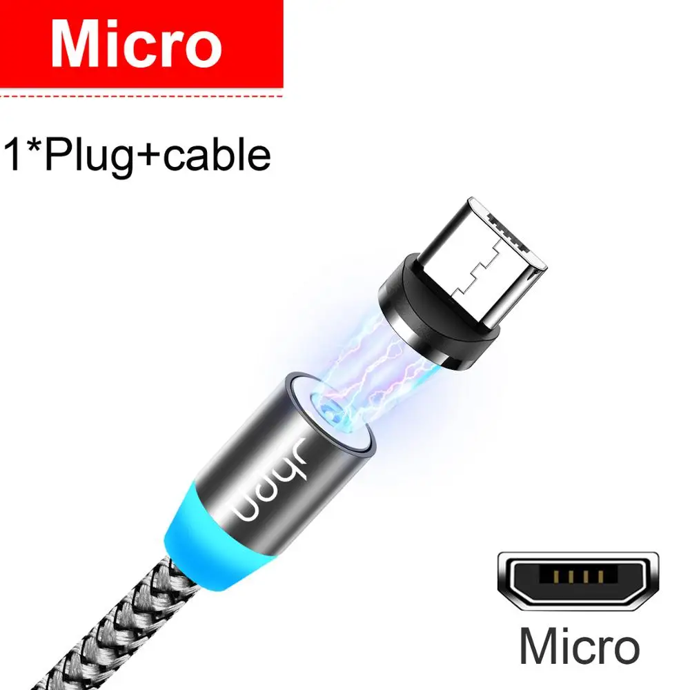 Udyr Магнитный Micro usb type C кабель для iphone samsung Android 2 м Быстрая зарядка магнит Зарядное устройство USB кабель провод для мобильного телефона шнур - Цвет: Gray For Micro