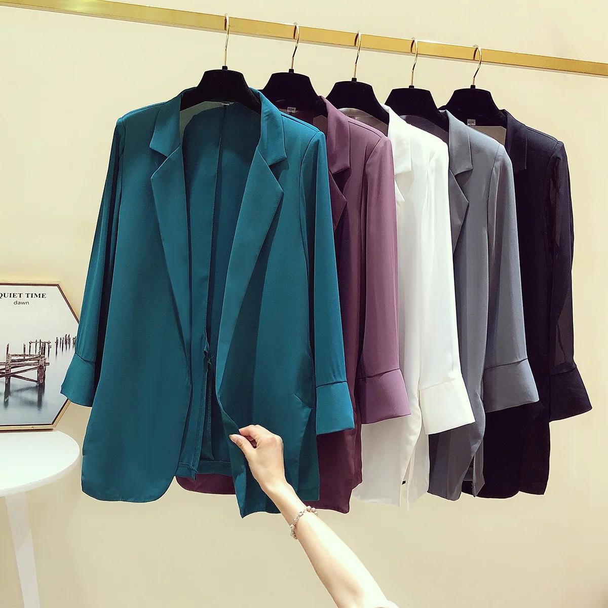 

New Spring Summer Women's Jacket 2021 Lady Slim Blazer Women Casual Fashion Seven Points sleeve short sleeve Sleeve Coat
