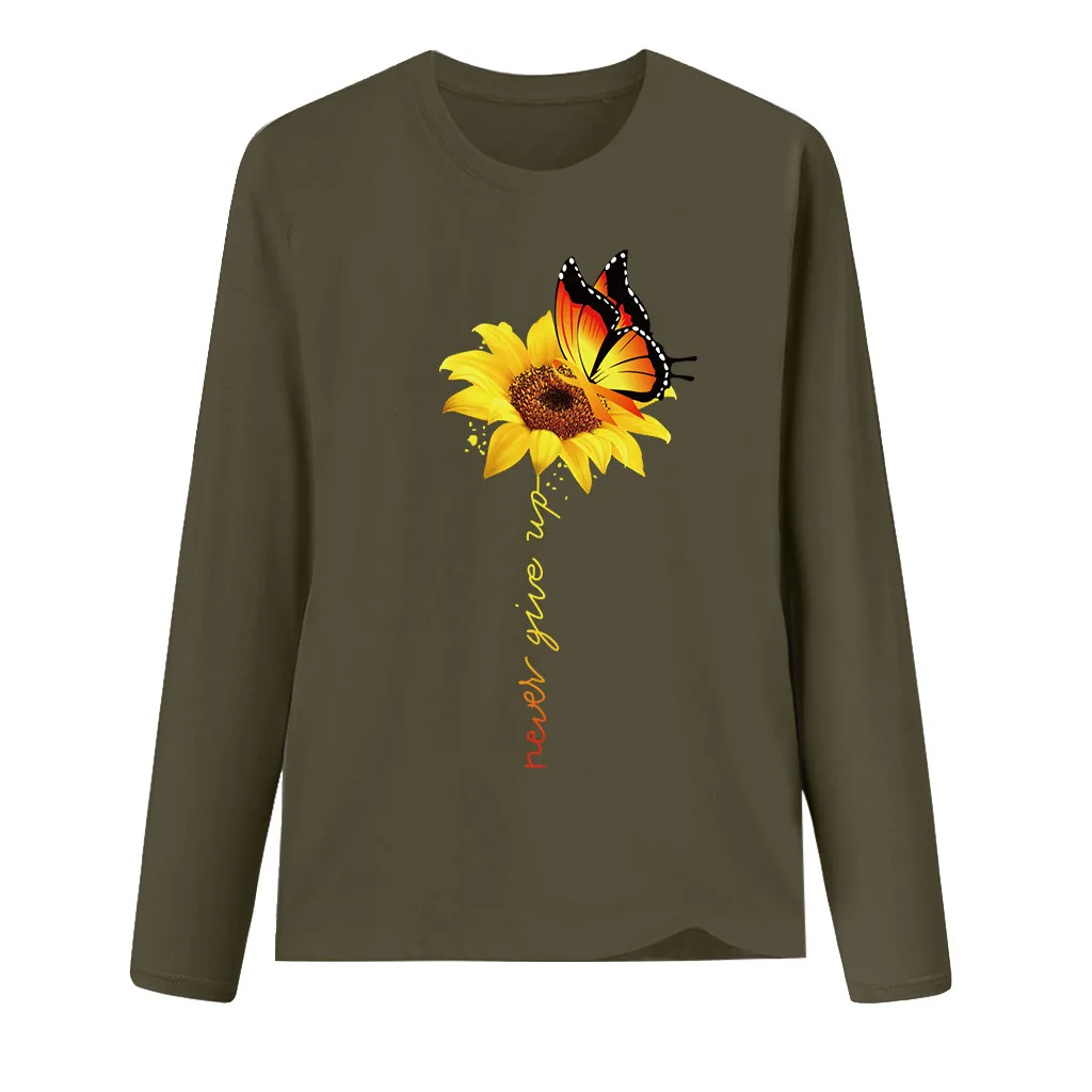 2019 Женская мода плюс размер принт круглый вырез с длинными рукавами женские