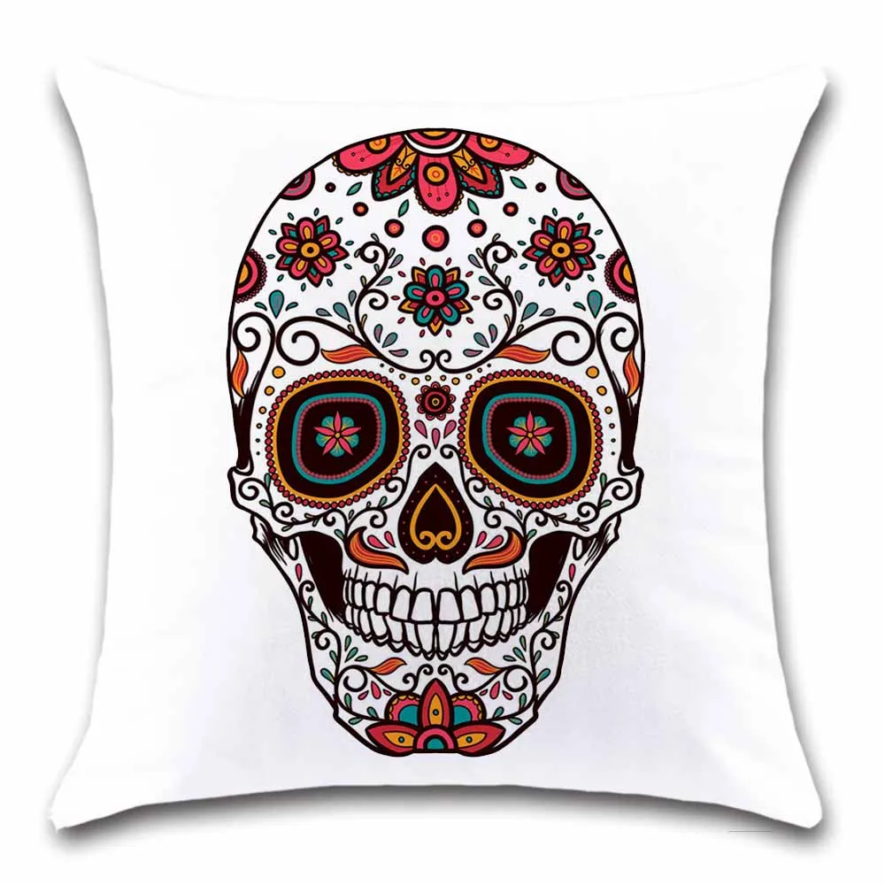 

Colorful skull Day of the Dead white Cushion Cover decorative sweet Home sofa seat friend chair kids bedroom gift pillowcase