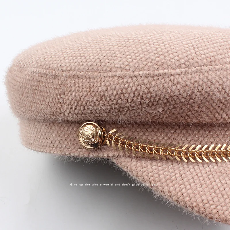 

Autumn Winter Imitated Mink Hair Metal Fishbone Chain Octagonal Hat Men Women Leisure Beret Cap Trucker Hat Luxury Brand Hat