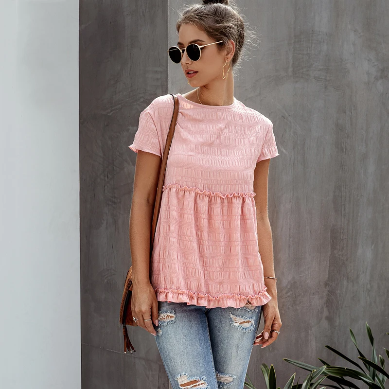 Женская футболка с коротким рукавом Lossky повседневная плиссированная