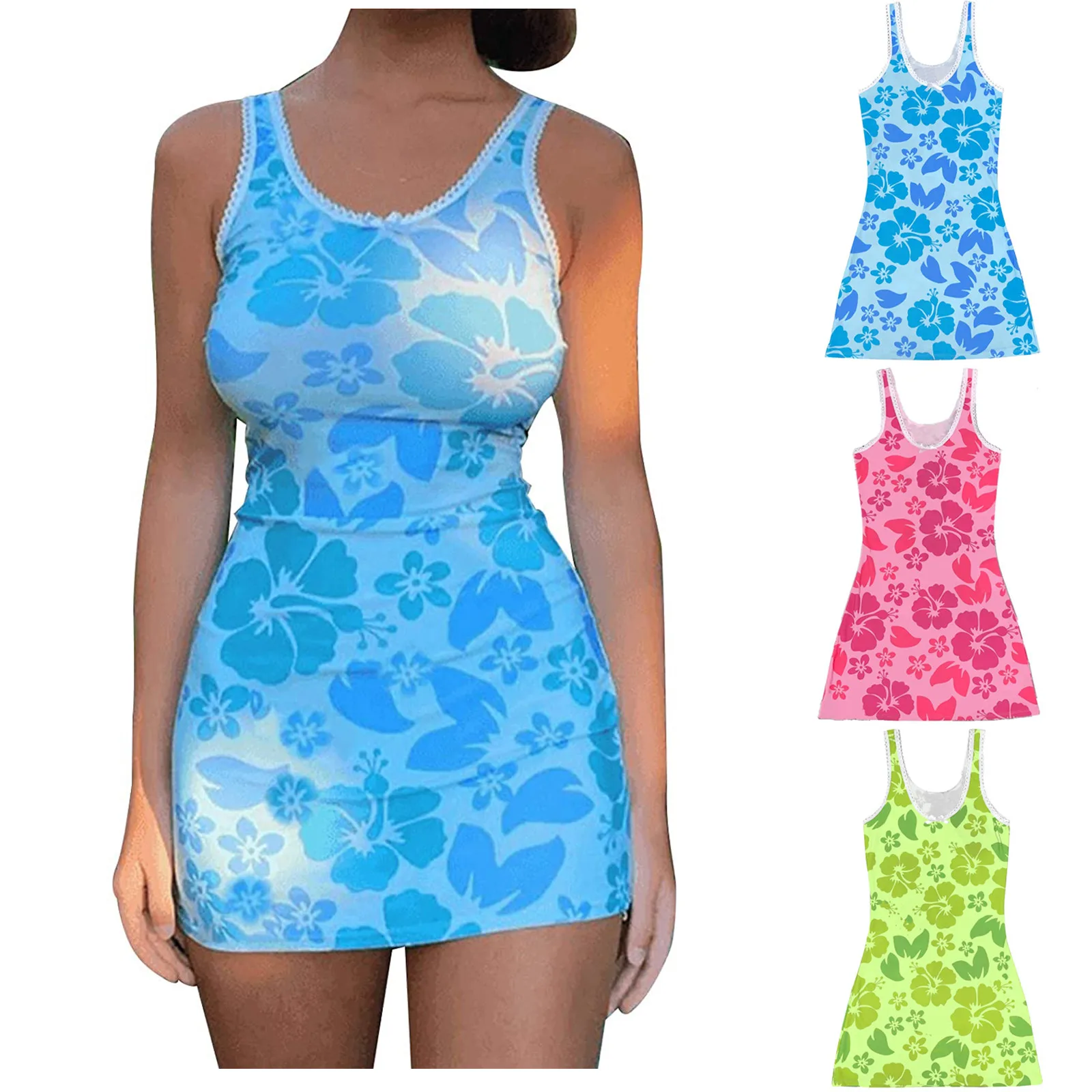 

Summer Hollow Out Mini Dress Women V Neck Sleeveless Bodycon Dress 2021 Female Sexy Backless Casual Print Dresses vestidos mujer