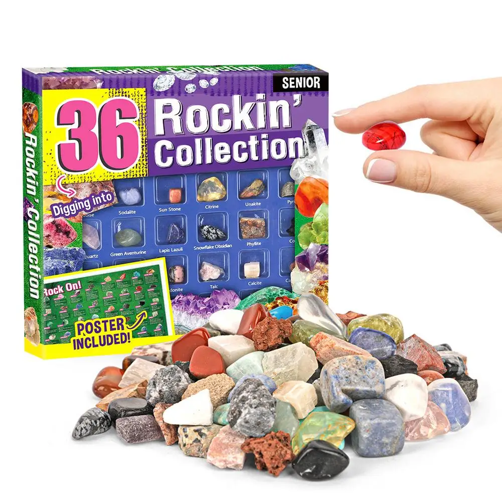 

2021 Christmas Rock Mineral Kits 36pcs/Set Raw Minerals Crystals Specimen And Stones Crystal Advent Calendar Education Toys