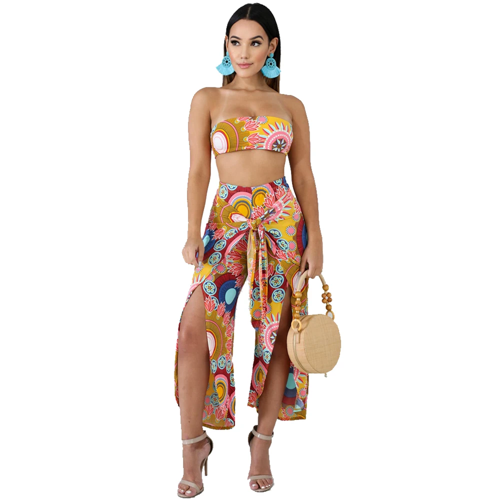Комплект из двух предметов с цветочным принтом богемные бандажные костюмы на