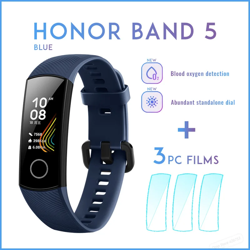 blue add films Умный Браслет huawei Honor Band 5, Оксиметр, волшебный цвет, сенсорный экран, для плавания, для обнаружения сердечного ритма, сна, сна - Цвет: blue add films