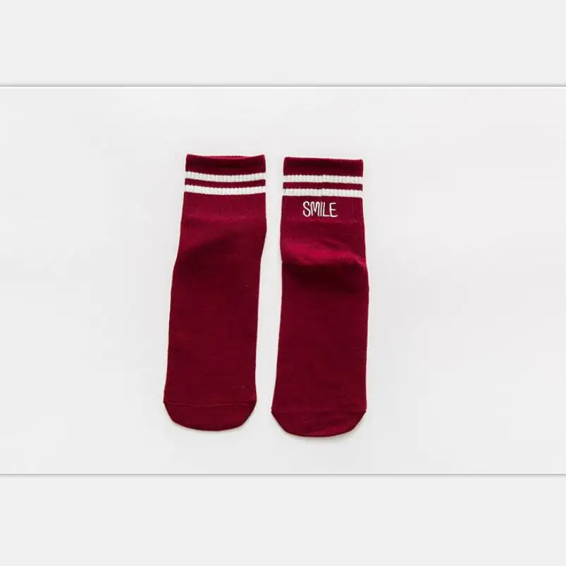 Winter Cotton Striped Ankle Socks For Women 5 Pairs/ Lot Letters Smile Embroidery Crew Socks