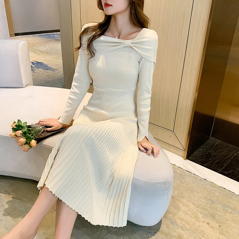 

Вечернее цельное платье, корейское осеннее облегающее платье-свитер с длинным рукавом 2021, женское повседневное элегантное вязаное офисное ...