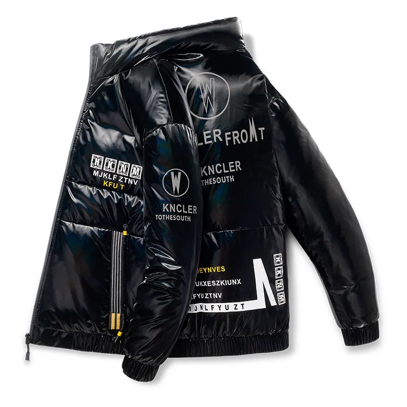 Short Glossy Printed Letter Padded Jacket Men's Winter New Slim Padded Jacket Men Winter Coat Men Jackets Jackets and Coats