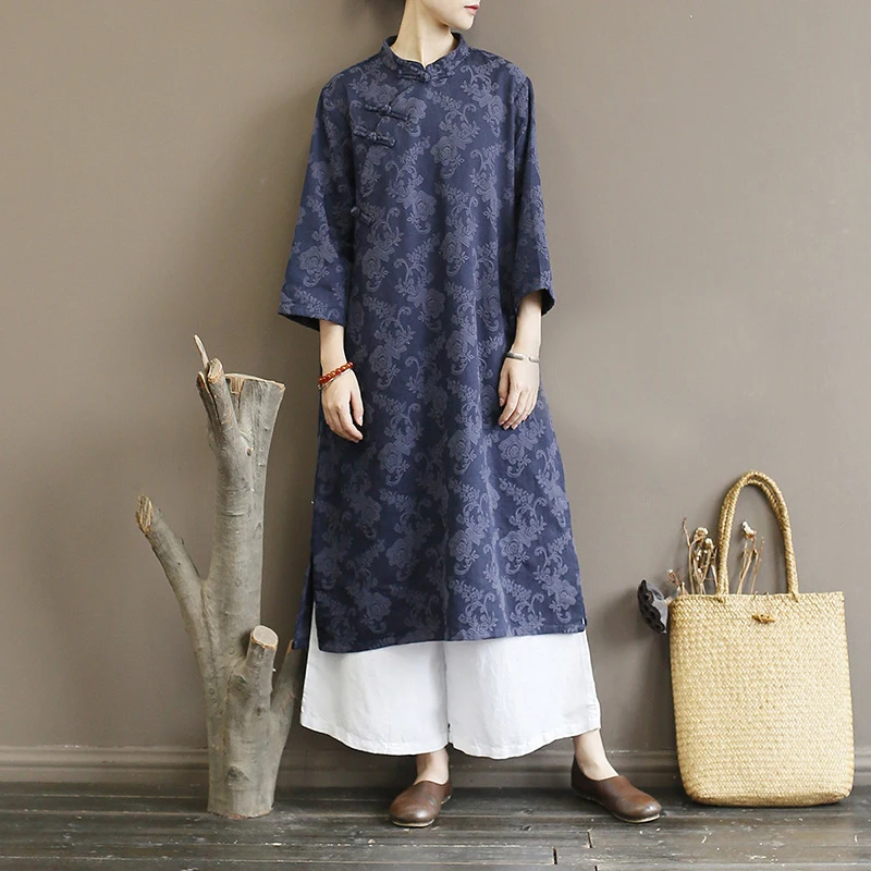 Johnature женское платье из хлопка и льна жаккардовое винтажное 2019 осеннее на