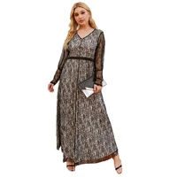 long sleeved dress 2021 summer new large size women in the middle east stylish and elegant embroidery lace v neck dress