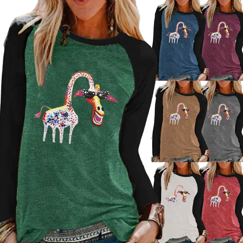 

Autumn and Winter Women Clothing Fashion Printing Graphic Tee Round Neck Long Sleeve Ladies Loose Casual Shirt