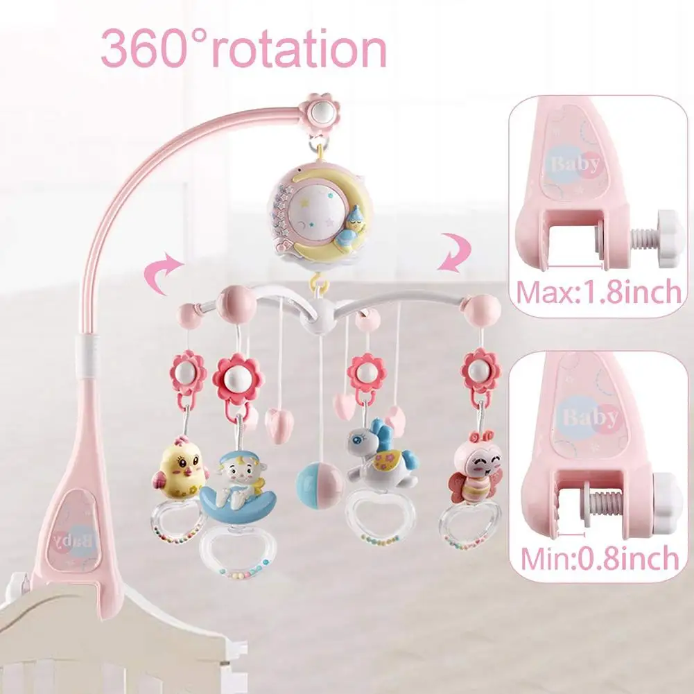 Baby Bed Mobile Rattle Music Toy With Light Projector Hanging Rotating Bell Timing Remote Control | Игрушки и хобби