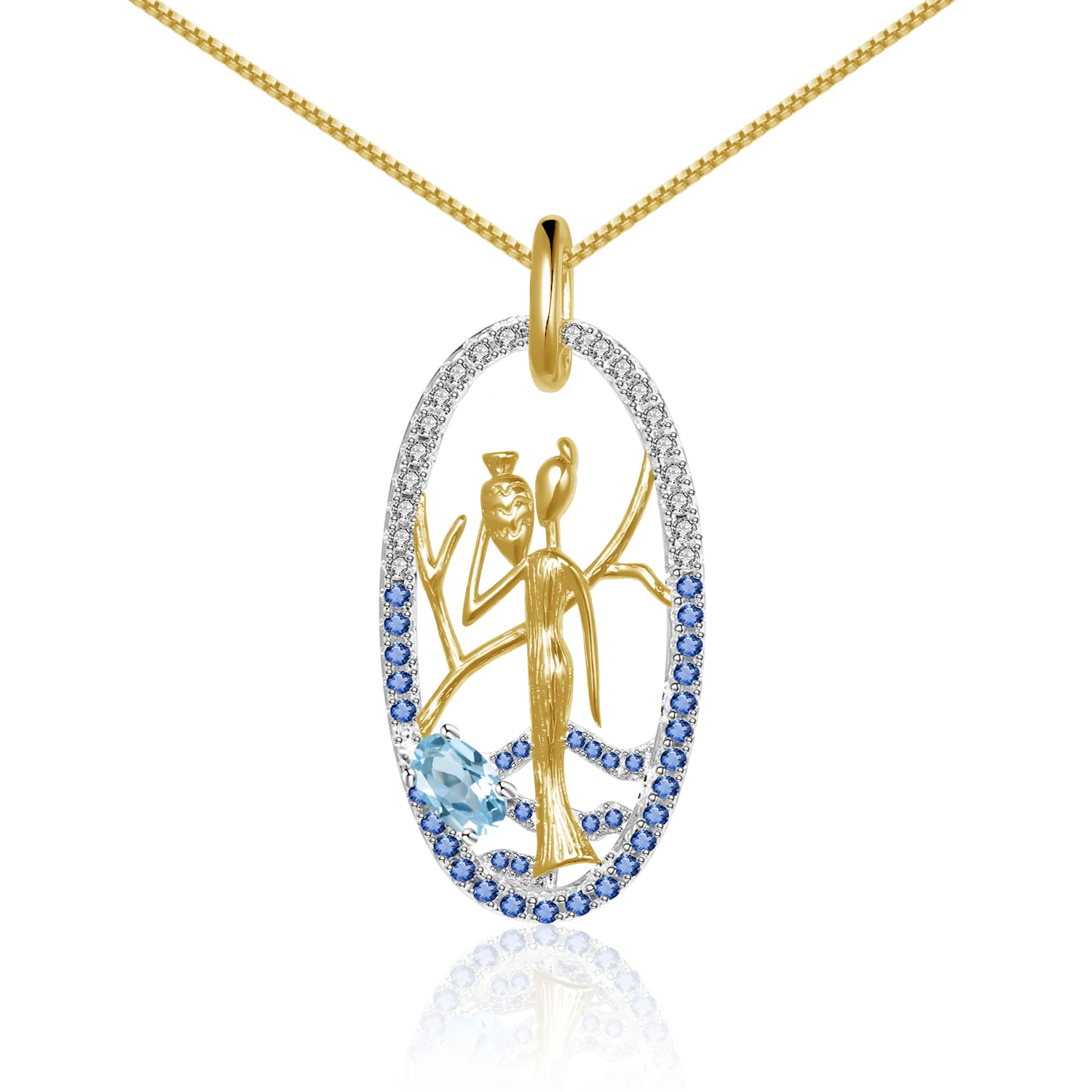 GEM'S BALLET 0.57Ct Natural Swiss Blue Topaz 925 Sterling Silver Golden Woman Fetch Water Pendant Necklace For Women Jewelry | Украшения
