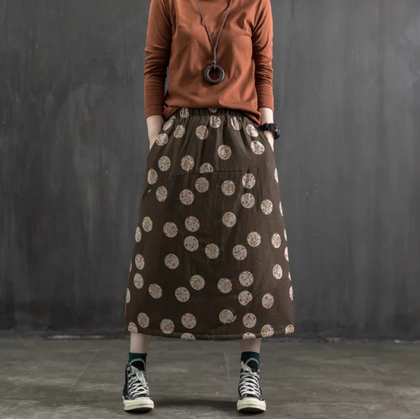 Женская юбка осень зима хлопок лен оригинальный принт &quotгорошек&quot теплый
