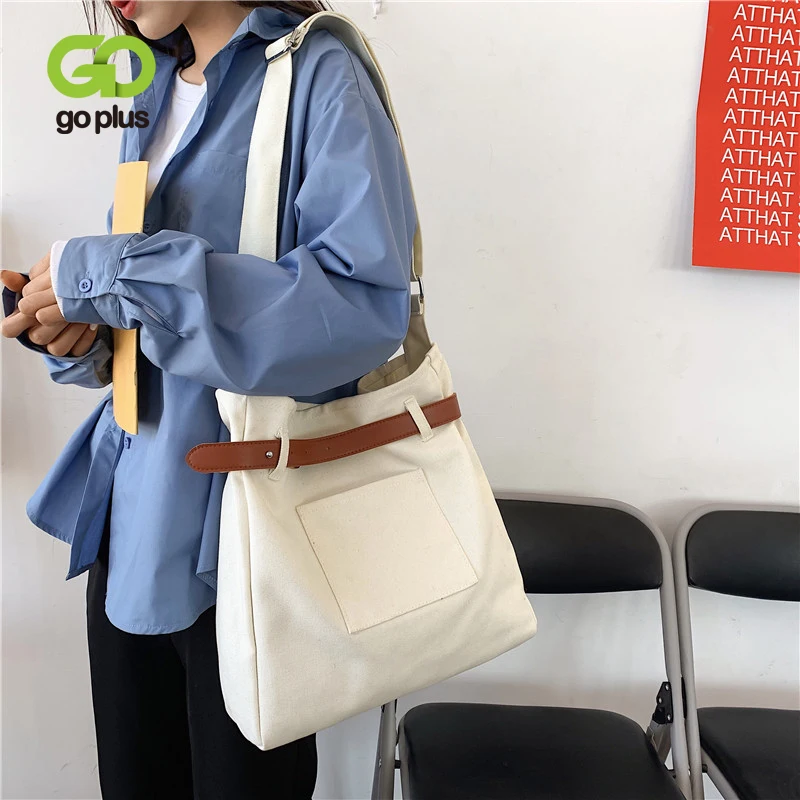 

GOPLUS Korean Fashion Large Capacity Canvas Bag 2021 New Belt Buckle Ladies Cross Body Shoulder Bag Summer Sac A Main Femme