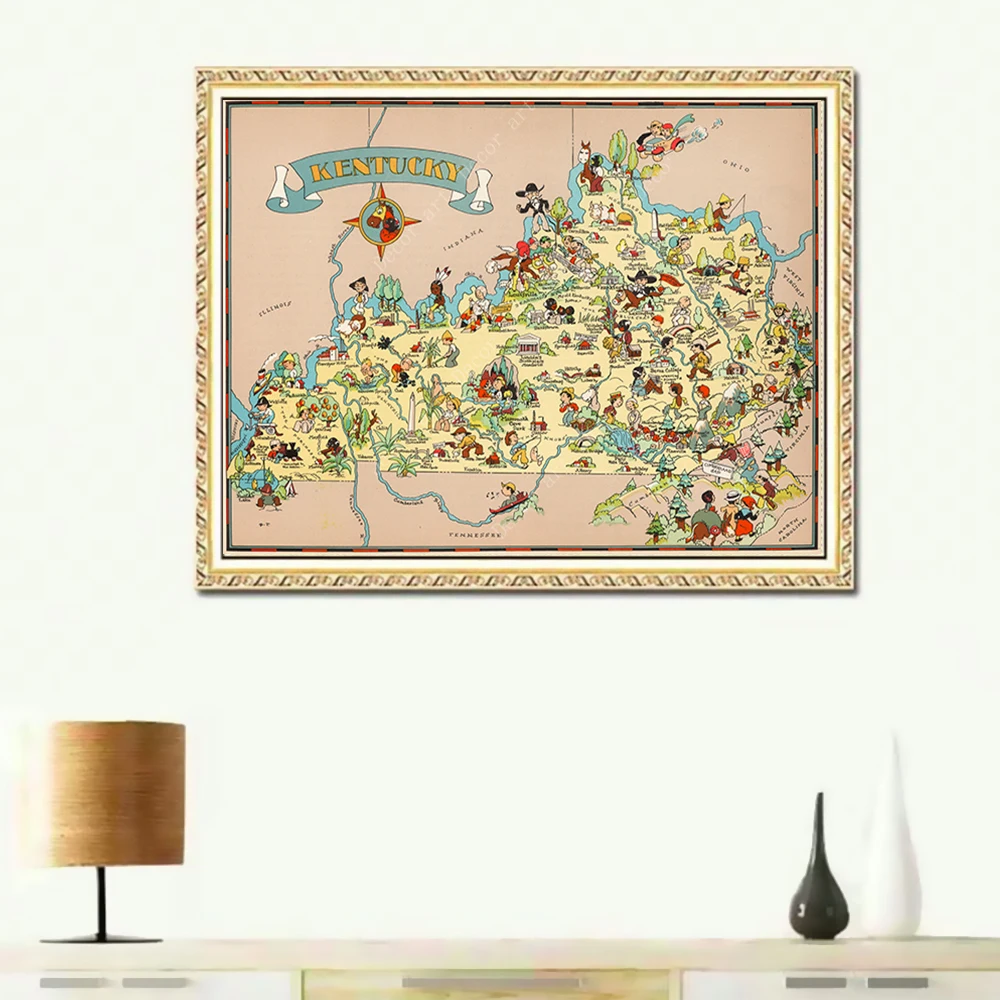 1935 американская карта штата Луизиана штат Кентукки винтажные Ретро картины из