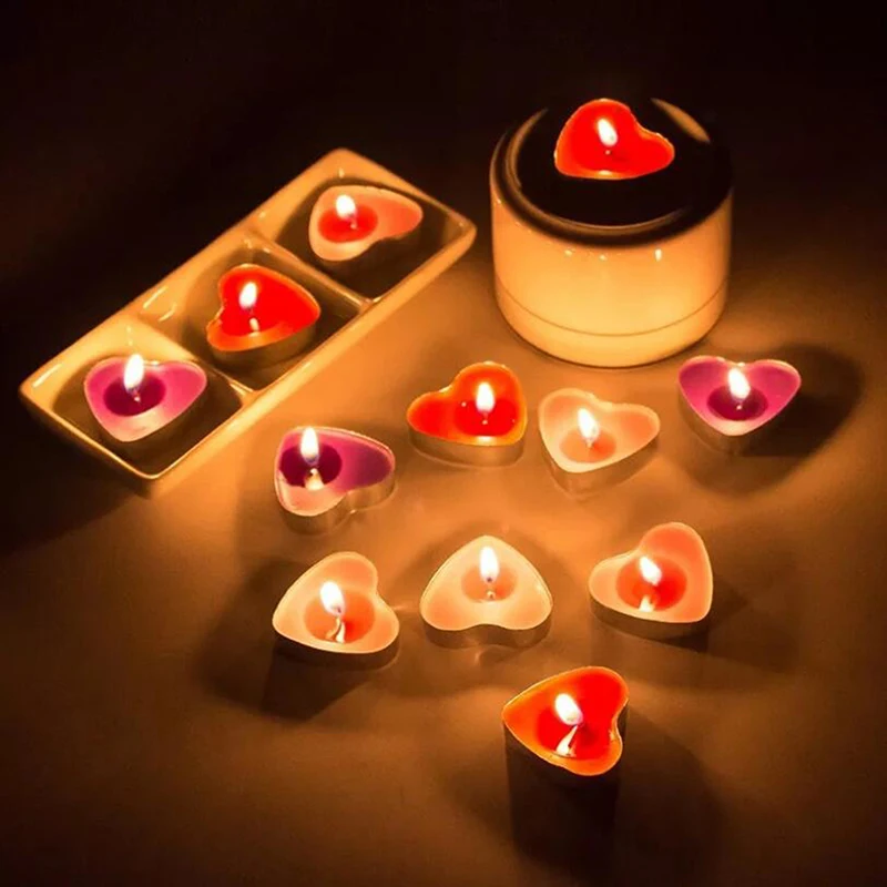 

50Pcs Valentine's Day Love Heart Shaped Tea Light Candles Smokeless Candles Romantic Proposal Confession Favors Decorative