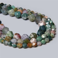 fashion natural green faceted indian agates stone spacers loose beads diy bracelet necklace charms for jewelry making accessory