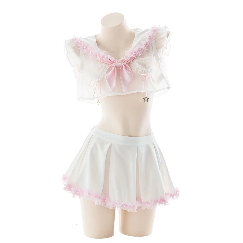 Привлекательная Милая Прозрачная форма и юбка ультракороткий матросский костюм