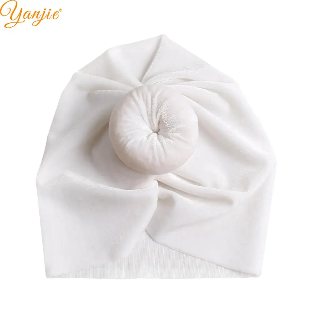 Turban-white Тюрбан с круглым помпоном из мягкого бархата для девочек; коллекция года; зимняя детская однотонная бархатная эластичная повязка на голову; резинки для волос; аксессуары для волос - Цвет: Turban-white