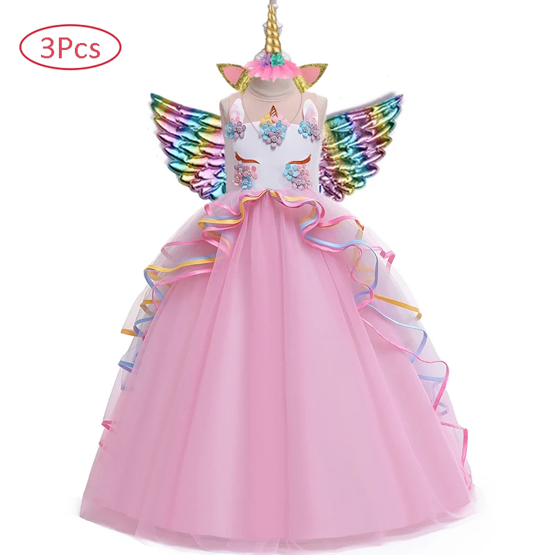 Prom Dress For Girls Carnival Costume Princess Dresses Unicorn Rainbow Elegant Children Birthday Wedding 3 to 12 Y | Детская одежда и