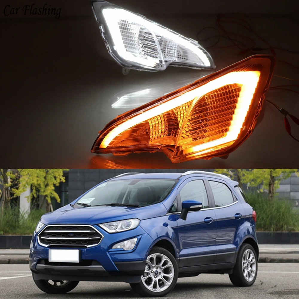 2 шт. Светодиодный дневной светильник для Ford EcoSport 2018 2019 2020 желтый сигнал поворота