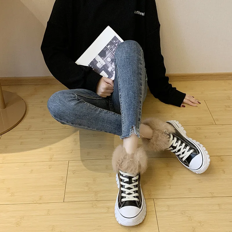 COOTELILI 2019 Shoes Winter Warm Platform Woman Snow Boots Plush Female Casual Sneakers Canvas Snowboots |