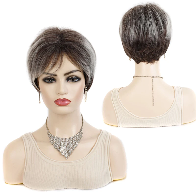 

Synthetic Short Straight Bob Wigs For Women Female Highlight Wig With Bangs Heat Resistant Fiber Hair Cosplay Wigs