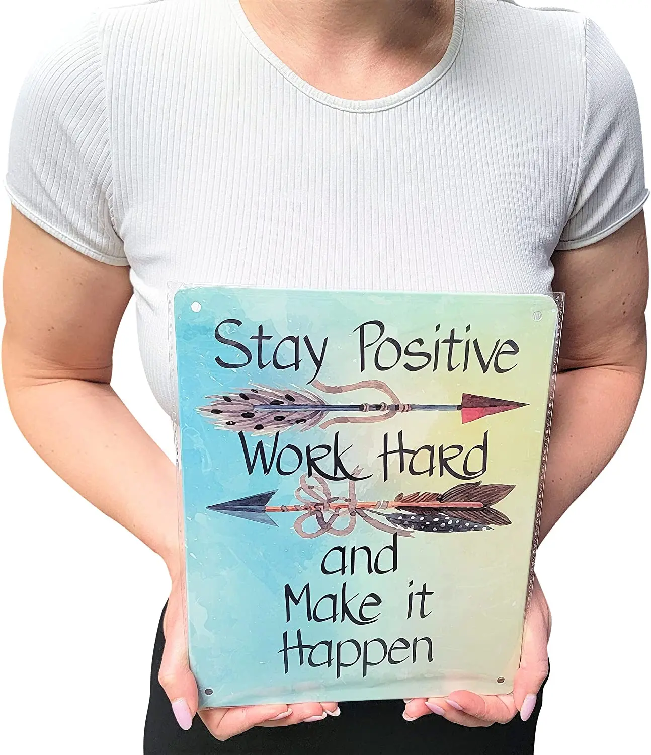 

Motivational Signs for Home & Office, 10.5 x 8.5 'Stay Positive, Work Hard & Make It Happen' Inspirational Signs