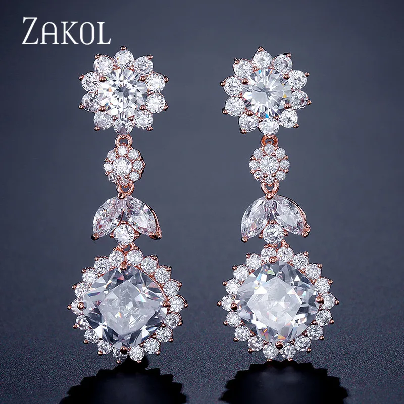 ZAKOL роскошные длинные висячие серьги с кубическим цирконием и кристаллами для